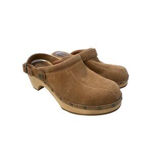 Simple Suede Leather Mule Clogs Women's 8 Round Toe Tan Camel Boho Casual Preppy